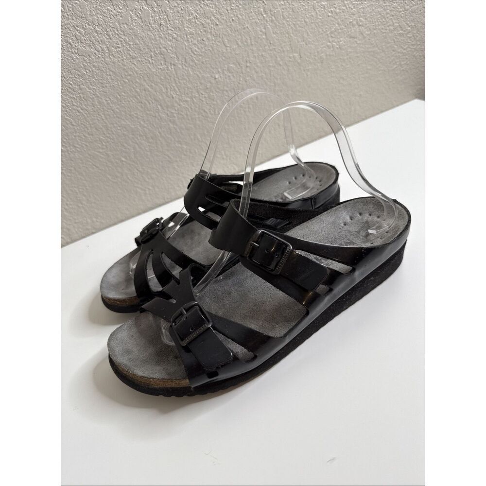 Mephisto Black Patent Leather Sandals Slides Air Relax Women's Size 41 EUR 11